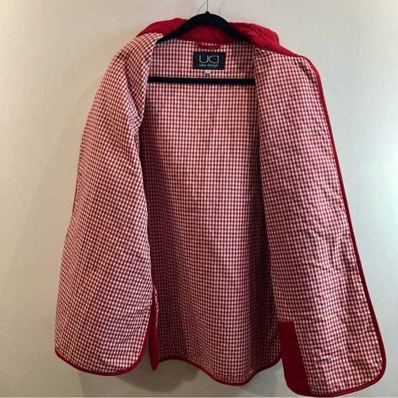 UTEX DESIGN Sz L Quilted Patchwork Pockets Gingham Lining Button Closure Jacket - Picture 6 of 13